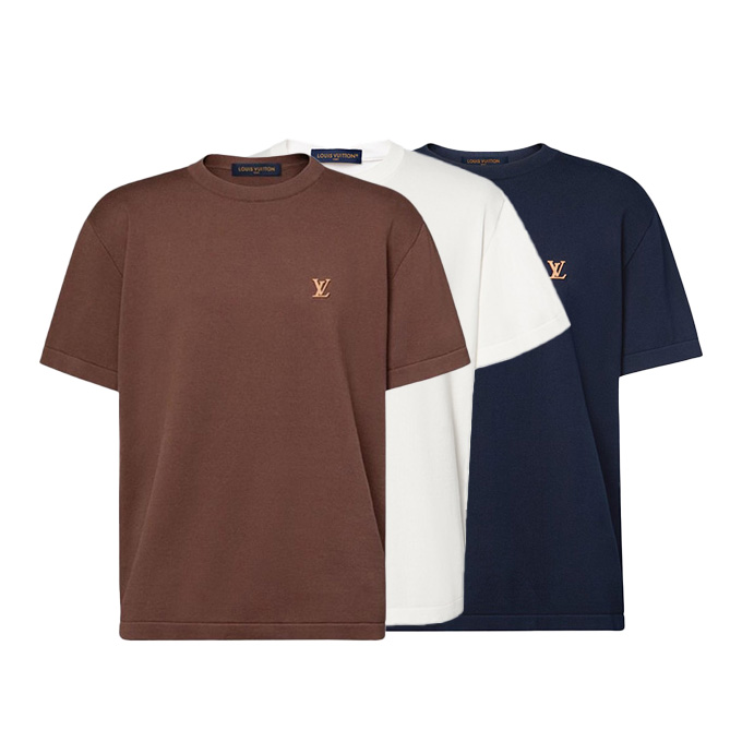 louis vuitton leather lv badge knit short sleeve t-shirt